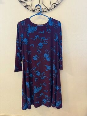 Lauren Ralph Lauren Women's Burgundy Floral Shift Dress with Blue Blossoms